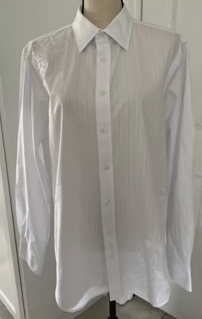 Marc Ecko Men's Button Down Shirt ~ 100% Cotton ~White ~Embroidered ~Size M