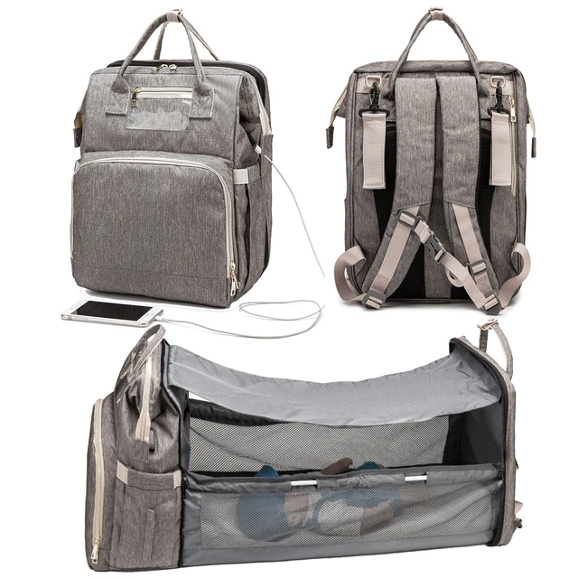 Travel Bassinet, With Portable Baby Bed, Diaper Bag, Backpack with USB 3