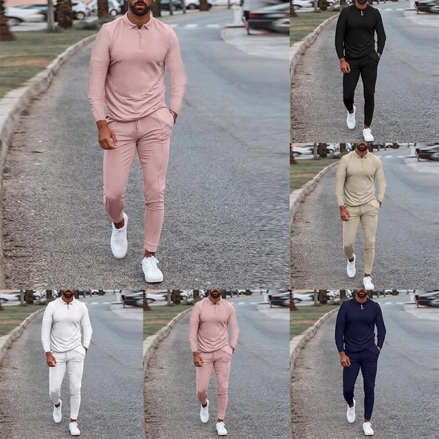 Set 2 pantaloni uomo eleganti e comodi con t-shirt a maniche lunghe