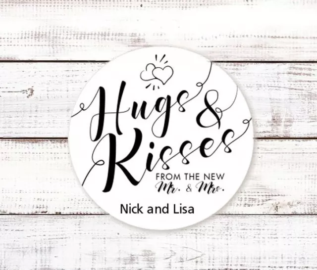 Hugs and Kisses - Round Personalized Bridal \ Wedding Shower Sticker Labels