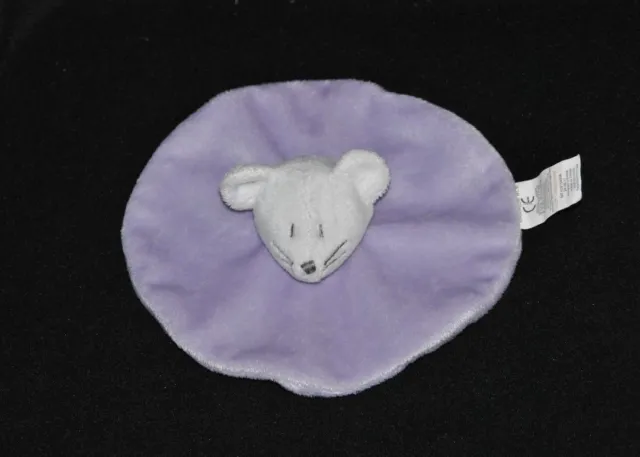 Peluche doudou souris blanc plat rond GRAIN DE BLE violet mauve parme TTBE