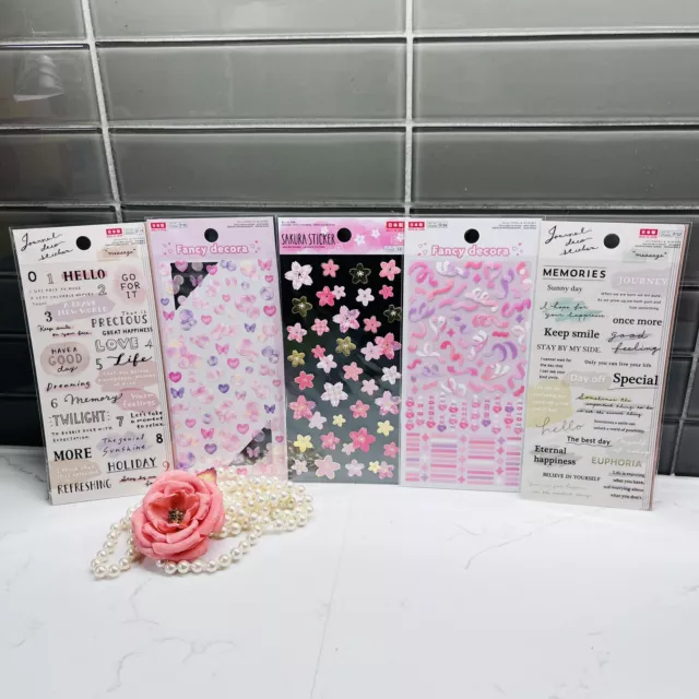 Juego de pegatinas Sakura Kawai rosa Planner Journal total de 5 hojas (Hechas en Japón)