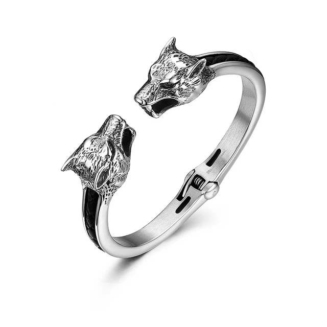 Men Norse Viking Arm Ring Fenrir Wolf Head Cuff Bangle Bracelet Amulet Jewelry