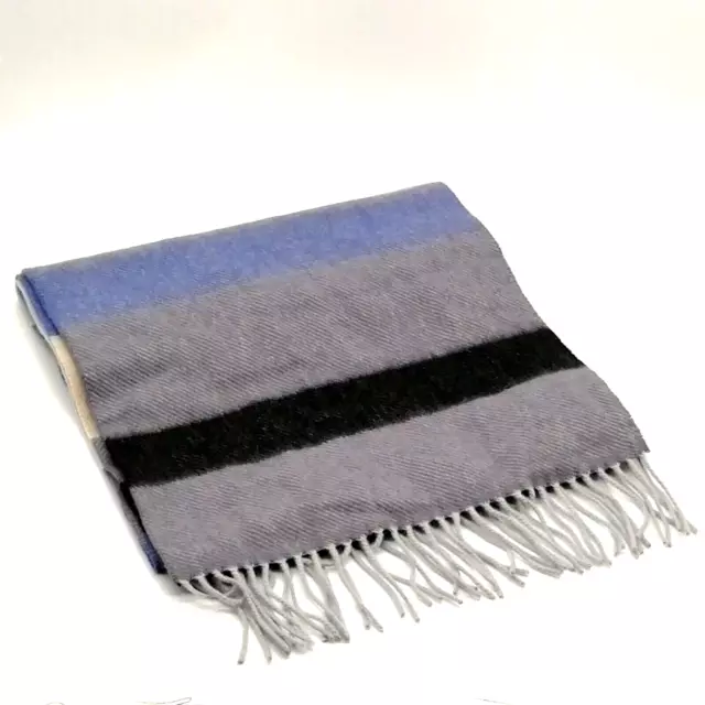 Nordstrom Womens Cashmere & Wool Soft Scarf Fringe Edge 69"x12" Blue Stripe NEW 2