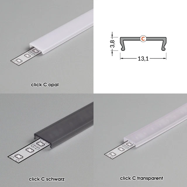 LED Alu-Profil 2m Mit Milchglas-Abdeckung – Für LED-Streifen Bis 20mm, Selbst Schneidbar