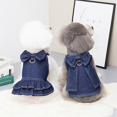 PET clothes SMALL DOG Dress bowknot cute Denim Skirt comfortable s-h5