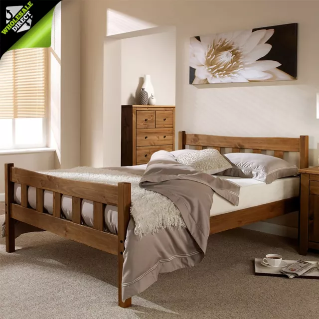 3Ft 4Ft6 5Ft Havana Bed Frame Pine Wooden Bedstead Single Double King