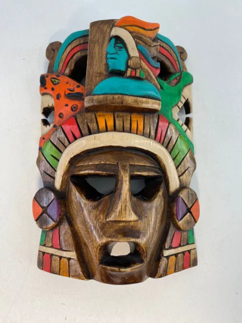 Aztec Hand Carved Wooden Vintage Wall Hanging Decor Mask Mayan Inca