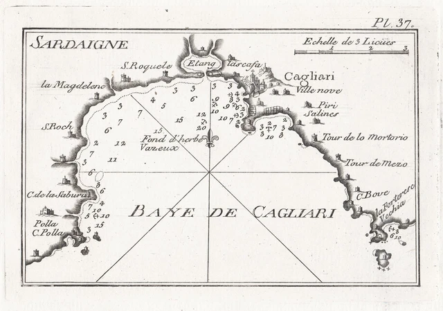 Cagliari Sardegna Italia Mappa Roux 1800