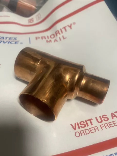 1-1/4" x 3/4" x 1-1/4" Inch CxCxC Sweat Reducing Copper Tee Plumbing Fitting