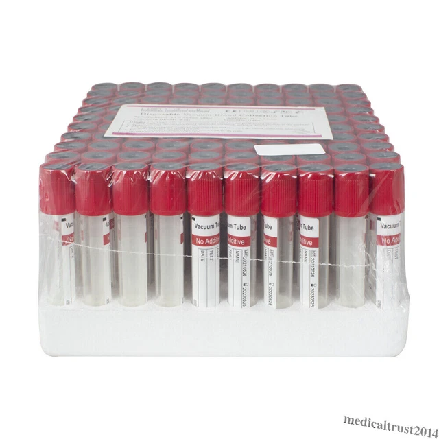 100PC STERILE GLASS Vacuum Blood Collection Tubes No Additive 5ml 12