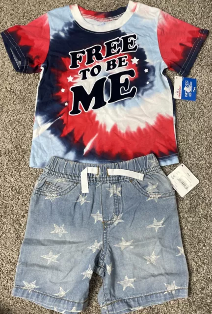 Toddler  4th Of July Boys Outfit Size 2t Shirt & Shorts USA NWT