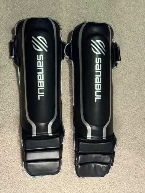 Sanabul Essential Muay Thai MMA Shin Guards Black Grey Size L/XL