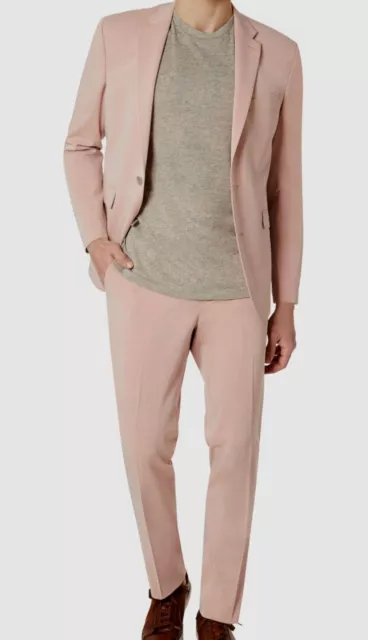 $395 Kenneth Cole Reaction Mens Pink Slim-Fit 2-Piece Jacket Pants Suit Size 40S