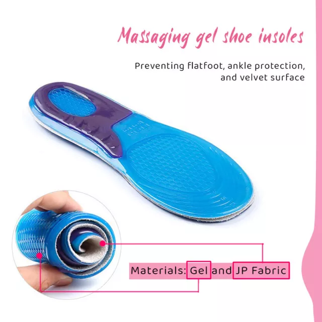 Massaging Gel Shoe Insoles Insert Heel Arch Supports Men Women Flatfoot Plantar 3