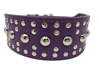 Dog Collar - Studded Rivet PU Leather - 2" wide - Purple -  S M L XL