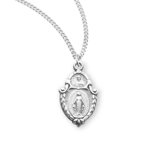Sterling Silver Scapular Miraculous Medal Combination Pendant Necklace, 9/10 In