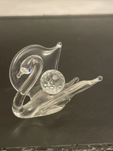 Art Glass Swan Figurine Clear With Crystal Ball