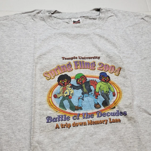 Temple University 2004 Spring Fling T-Shirt Mens 3XL Gray Tee Anvil Y2k X97