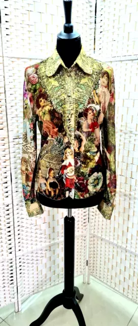 Beautiful Michal Negrin  Multicolor Flowers  And angels   Shirt Size  - M -  NWT