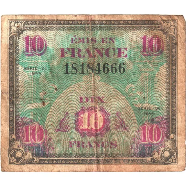 [#635413] France, 10 Francs, Flag/France, 1944, SÉRIE 1944, VF(20-25), Fayette:V