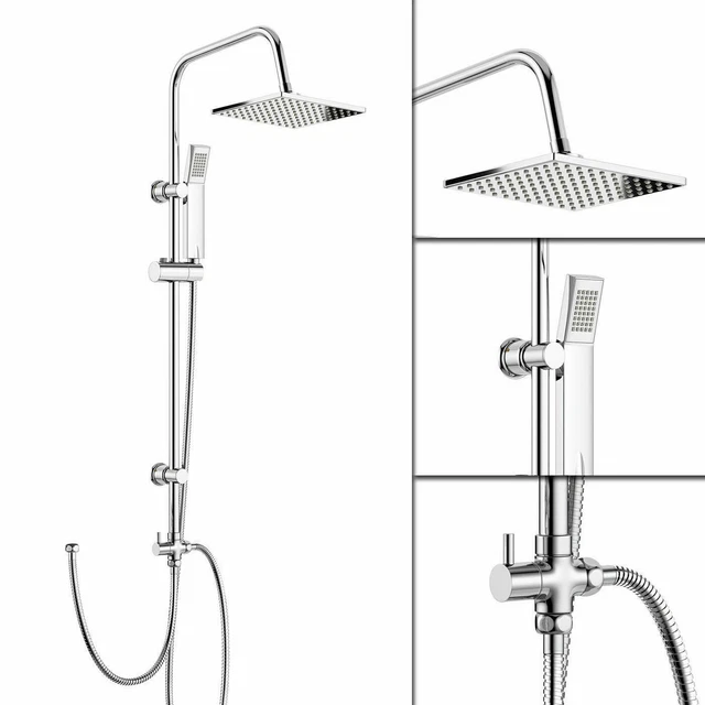 LARGE SHOWER KIT Twin Head Waterfall Chrome Adjust Riser Rail Chrome