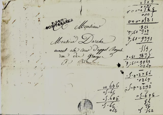 1816 Lettera Timbro Postale P.24.P.PONTARLIER Da Jouffroy per Darche Da Besançon