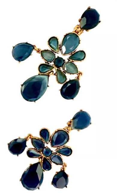 Oscar de la Renta Earrings Runway Flower Blue Indigo Resin Gripoix style gyuhjji