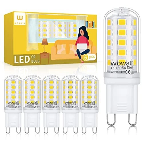 Wowatt G9 LED Bulbs Cool White 6000K 5W, Equivalent to 40W G9 Halogen Bulb, Non
