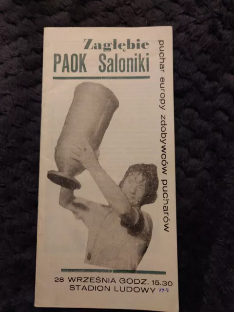 1977-78 Zaglebie Sosnowiec v PAOK Salonika; Cup Winners Cup; football programme