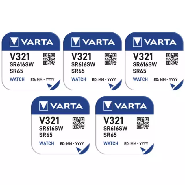 VARTA Uhrenbatterie Silver Oxide Knopfzelle V321 SR65 SR616SW 1.55V 5 Stück