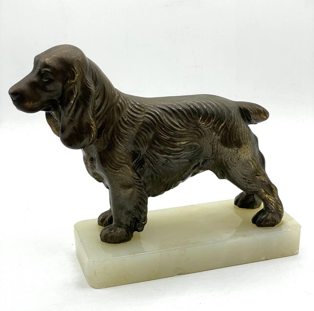 VINTAGE BRONZE COCKER Spaniel Dog Figurine Figure Sculpture Onyx Base Signed 86.51 PicClick CA