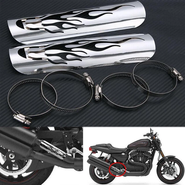 2x Chrome Exhaust Muffler Pipe Heat Shield Cover Heel Guard For Harley Chopper