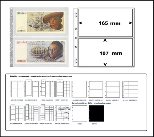 10 Leuchtturm 338575 hojas monedas Fundas de billetes Numis 2C 2 compartimentos