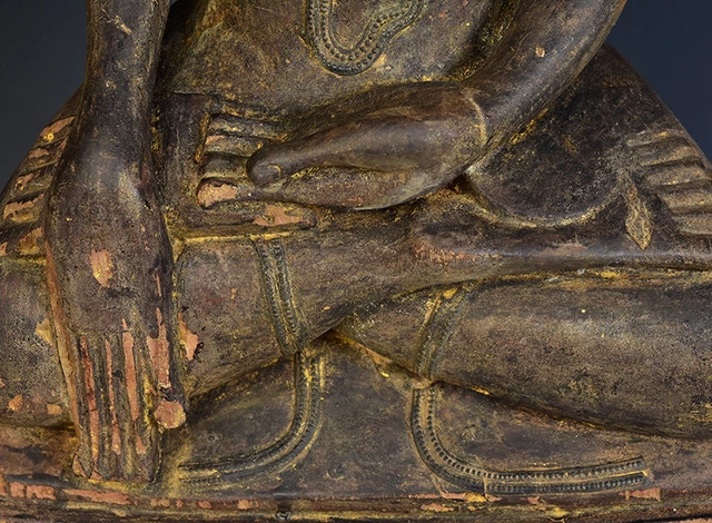 17th - 18th Century, Shan, Antique Burmese Wooden Seated Buddha 5