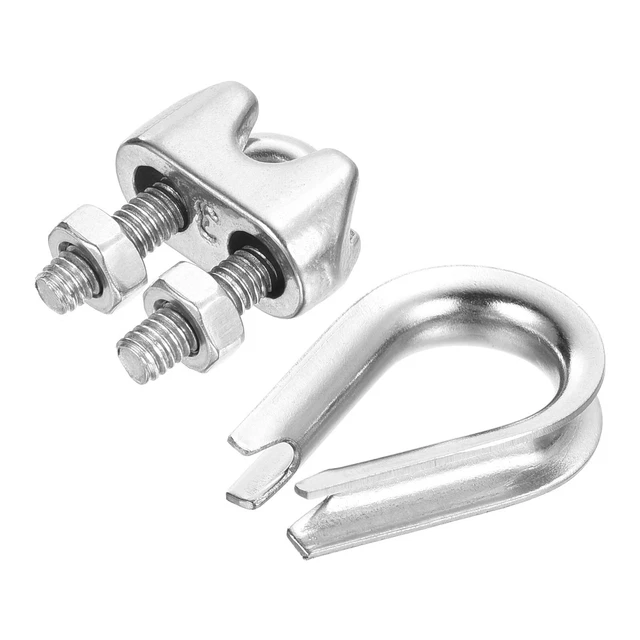 1/8" Wire Rope Kit, 20 Pack M3 Stainless Steel Thimbles & Clamps for Wire Rope