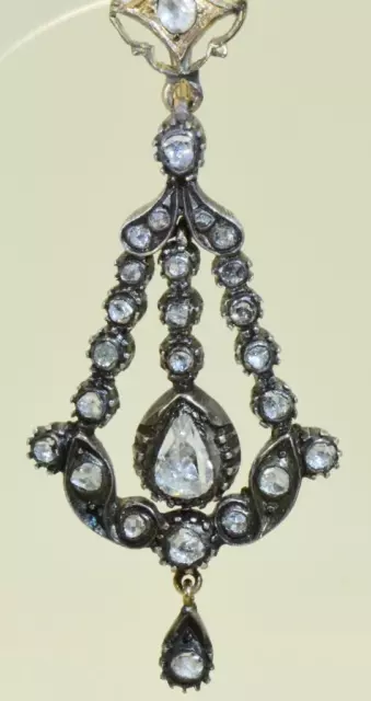 Antique Victoriano Pendientes Set 14ct Oro 3.5ct Rosa Corte Diamante c1850's
