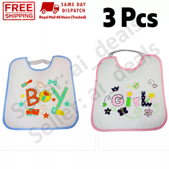 3 x Baby bibs boys girls Kids soft elasticated flexible UK Bibs Towel bib 4980