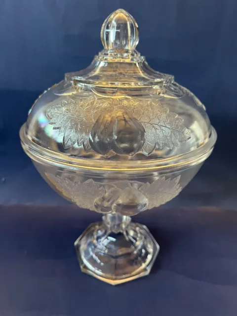 Antique Victorian EAPG Adams Baltimore Pear Round Pressed Glass Compote & Lid