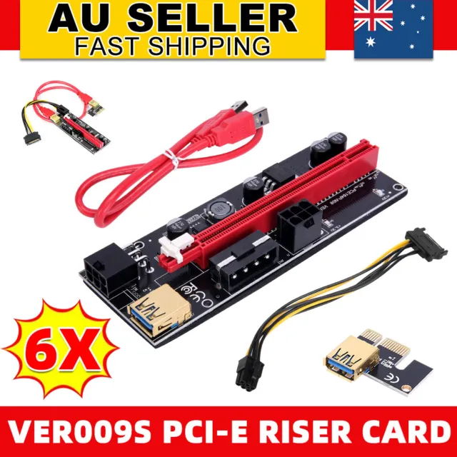6PC PCIE Riser 1X to 16X for GPU Mining Powered Riser Adapter Card USB 3.0 Cable