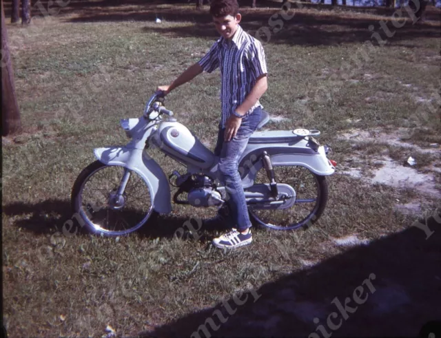 Sl62  Original slide 1970's young man  on motor bike 694a