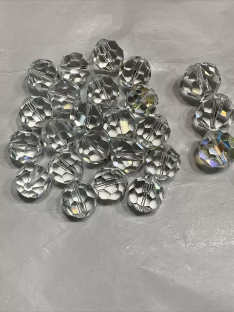 Vintage Crystal Beads Drilled Center Clear Classic 24pc Facet Cut Round 5/8-3/4”