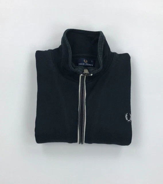 Cardigan Vintage Giacca da Uomo Nero Fred Perry Cerniera Grande Cotone L Vintage B