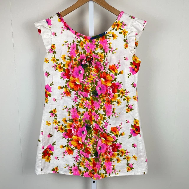 Vintage Liberty House of Hawaii Tunic Top Size 10 Bright Pink Flower Floral