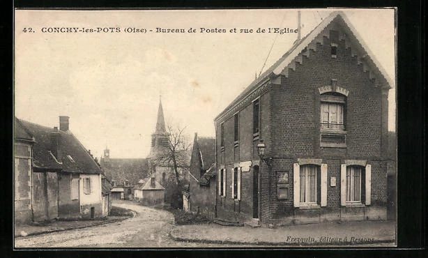 CPA Conchy-les-Pots, Bureau de Postes et rue de l´Eglise