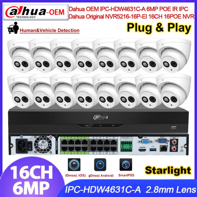 Dahua 16CH POE 6MP Security Camera Systems NVR5216-16P-EI NVR MIC IR IP Cameras