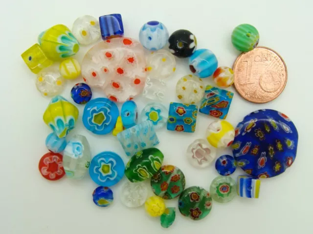 Lot 41 Perles verre millefiori mix formes tailles couleurs DIY création bijoux