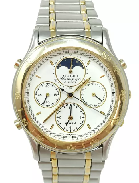 OROLOGIO SEIKO 7T36 6A20 cronograph alarm moonphase watch 38mm rare clock  vintag EUR 349,99 - PicClick IT