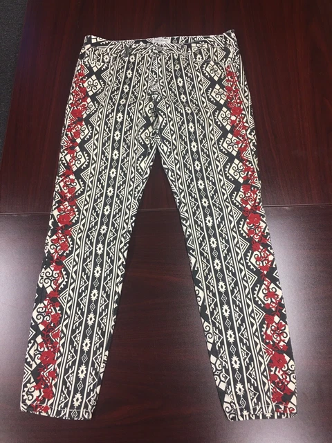 Forever 21 Tribal Red Floral Embroidered Southwest Jeans Size 30