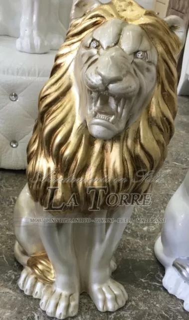 Animali in ceramica statua scultura Leone bocca aperta avorio oro swarovski h70c